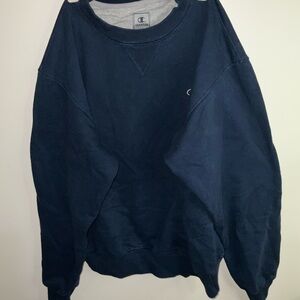 Champion Blue Crewneck Sweater with Ribbed Cuffs